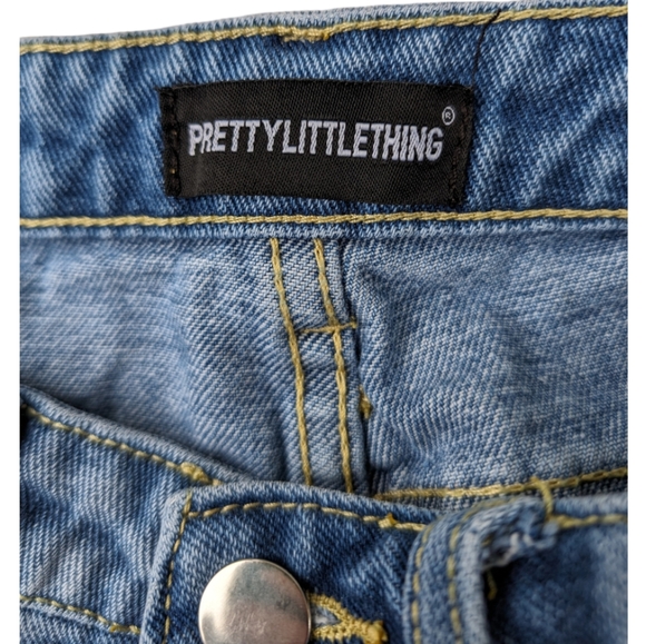 Pretty Little Thing shorts raw hem fringe blue‎ distressed high waist 2 - Picture 3 of 5